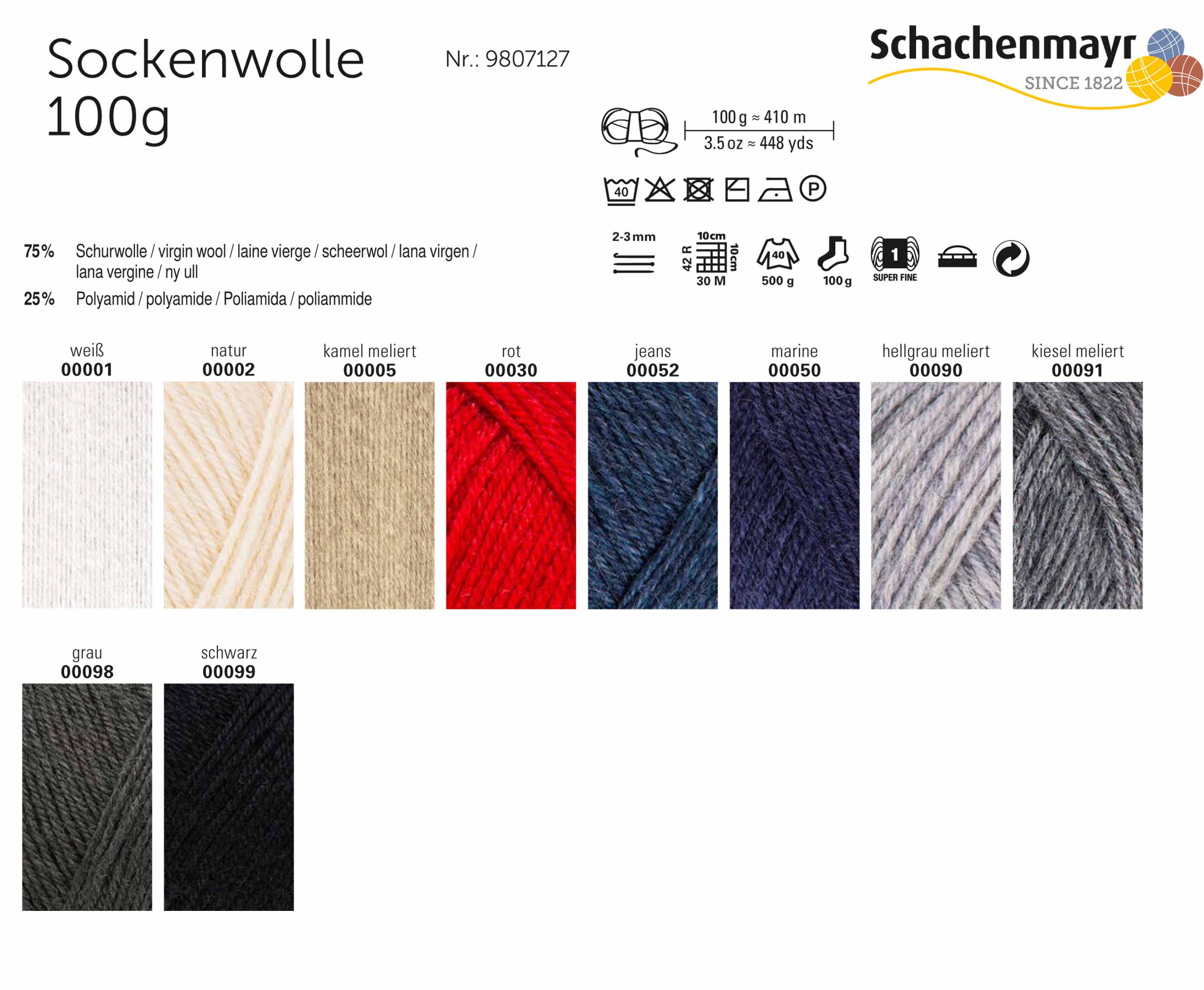 Schachenmayr Sockenwolle Uni 100g